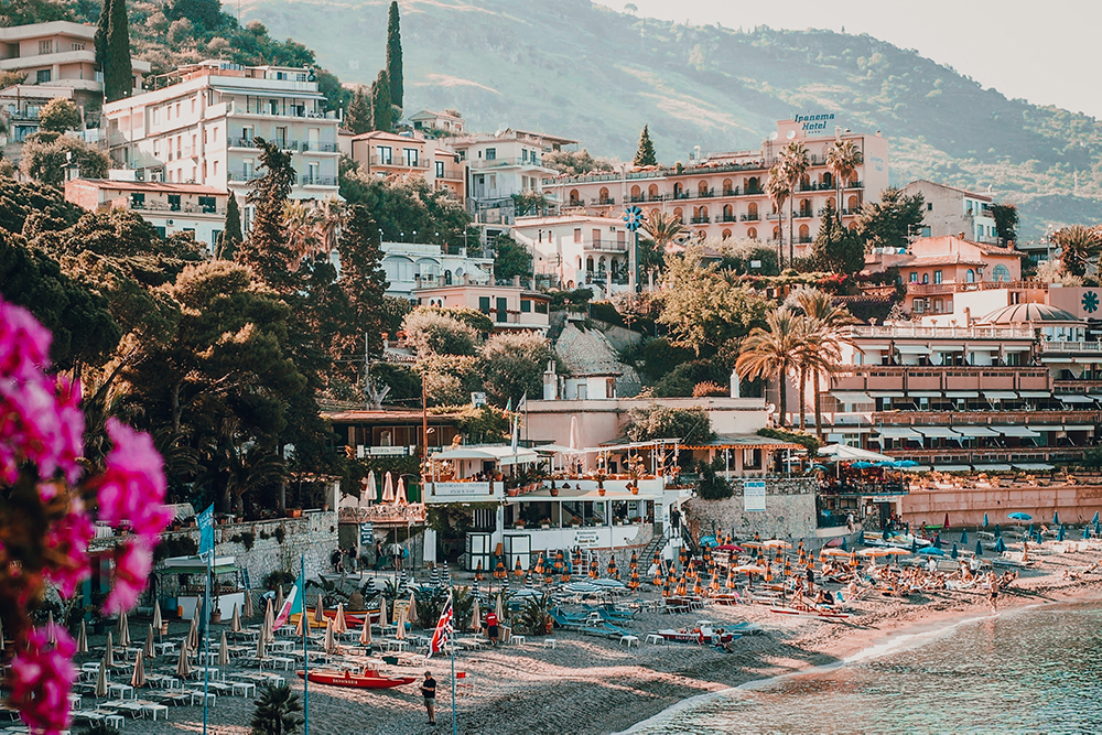 Beautiful view over the beah and toarmina town