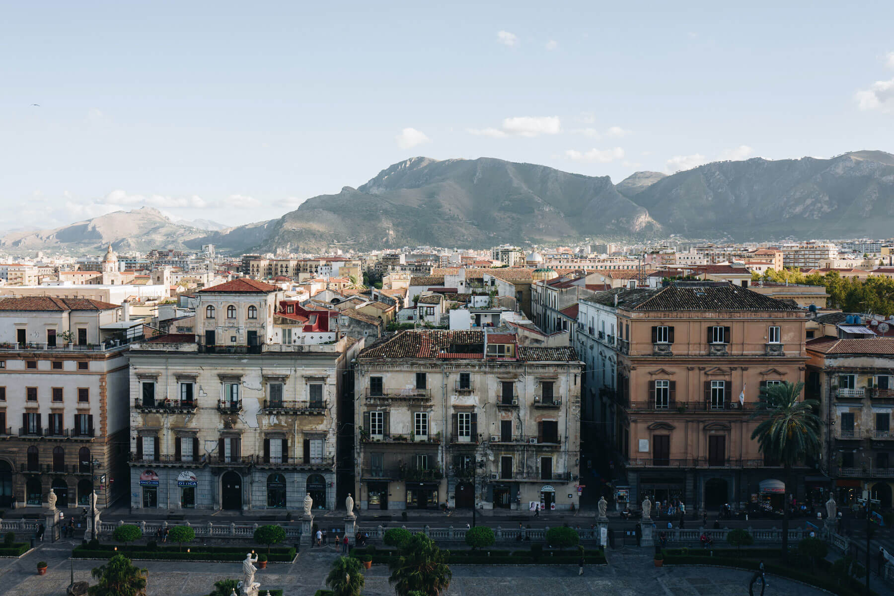 drone shot over palermo Houses in sicily