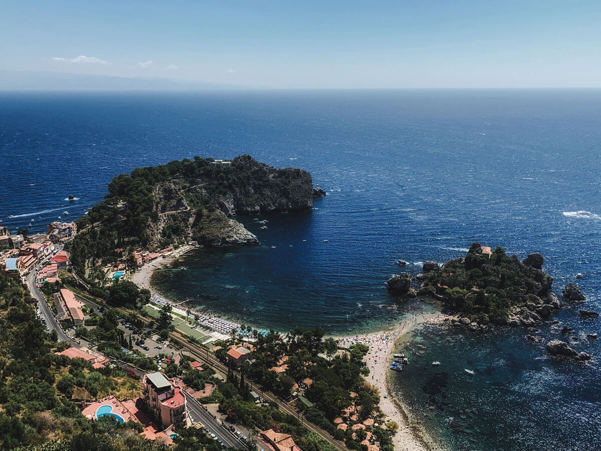 isola bela beach from above Taormina sicily