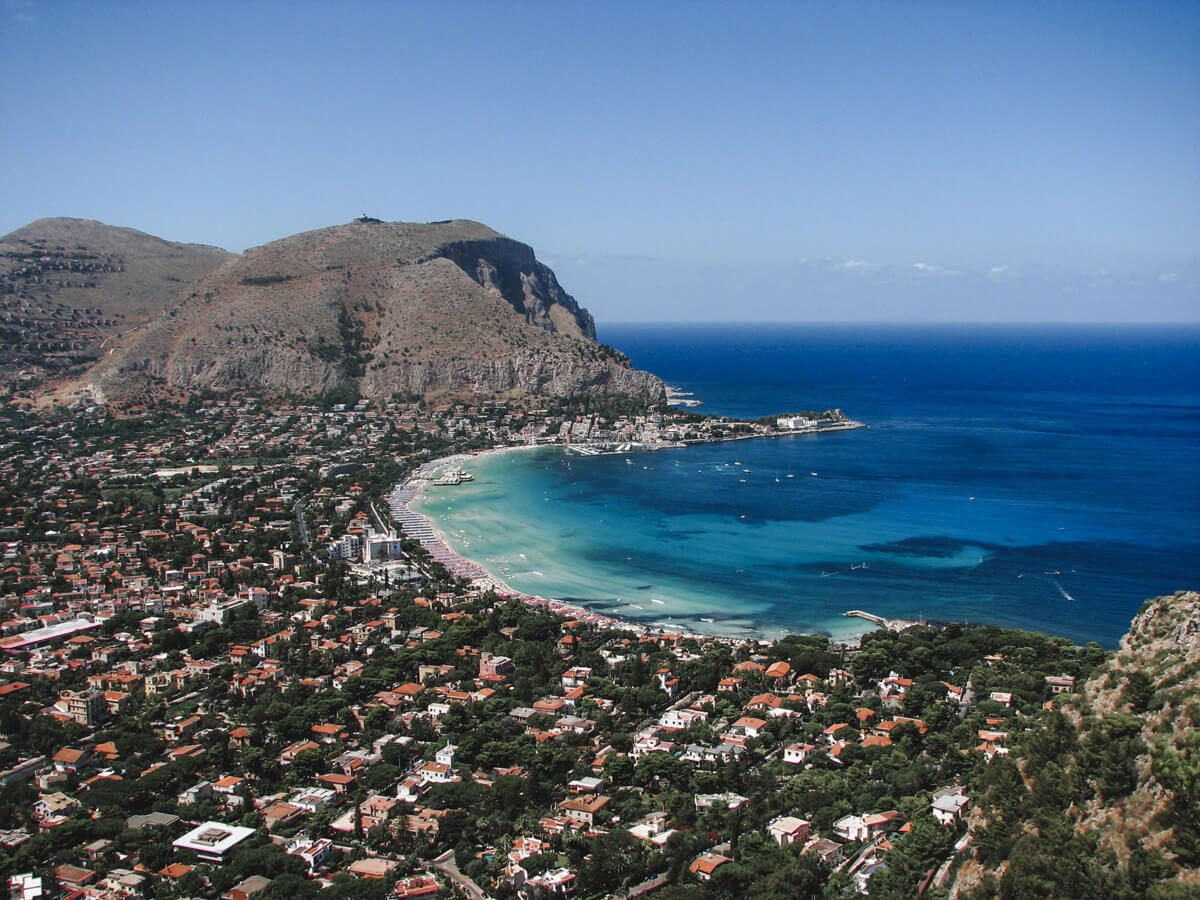 view over mount pellegrino and the ocean in palermo sicily