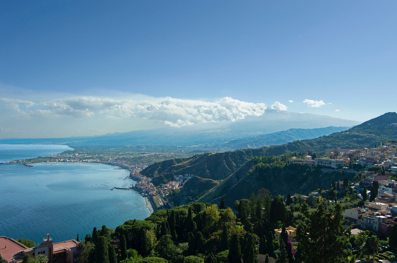 view over toamina town in sicily