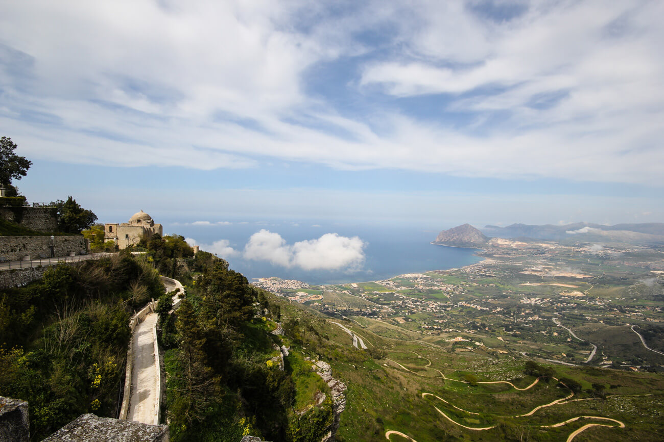 high view point from erice town over the ocean