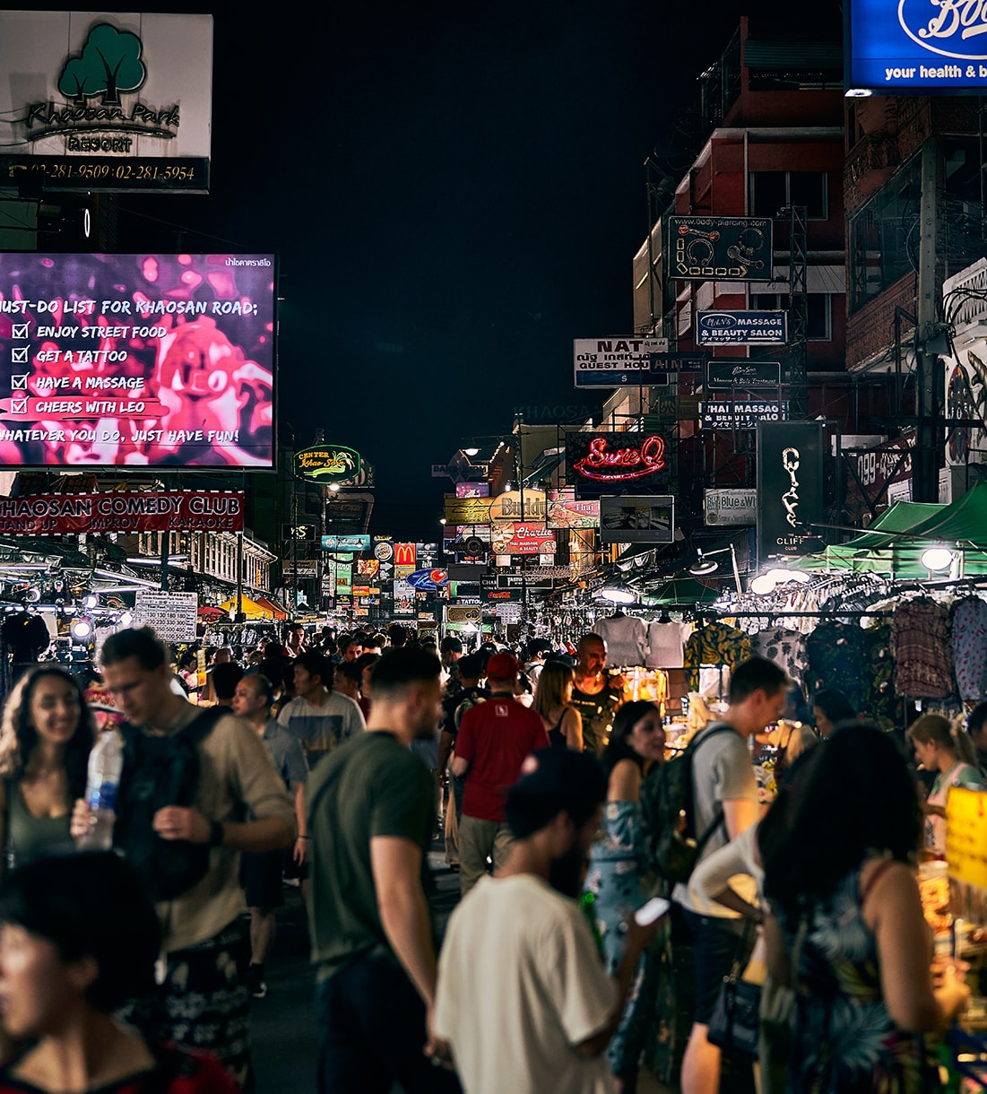 Khaosan Road at night in bangkok